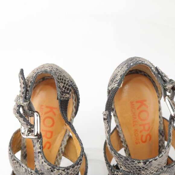 Michael Kors Womens Sandal Size 6 Brown Python Platfrom Heel Strappy Dress Shoe - Picture 11 of 12